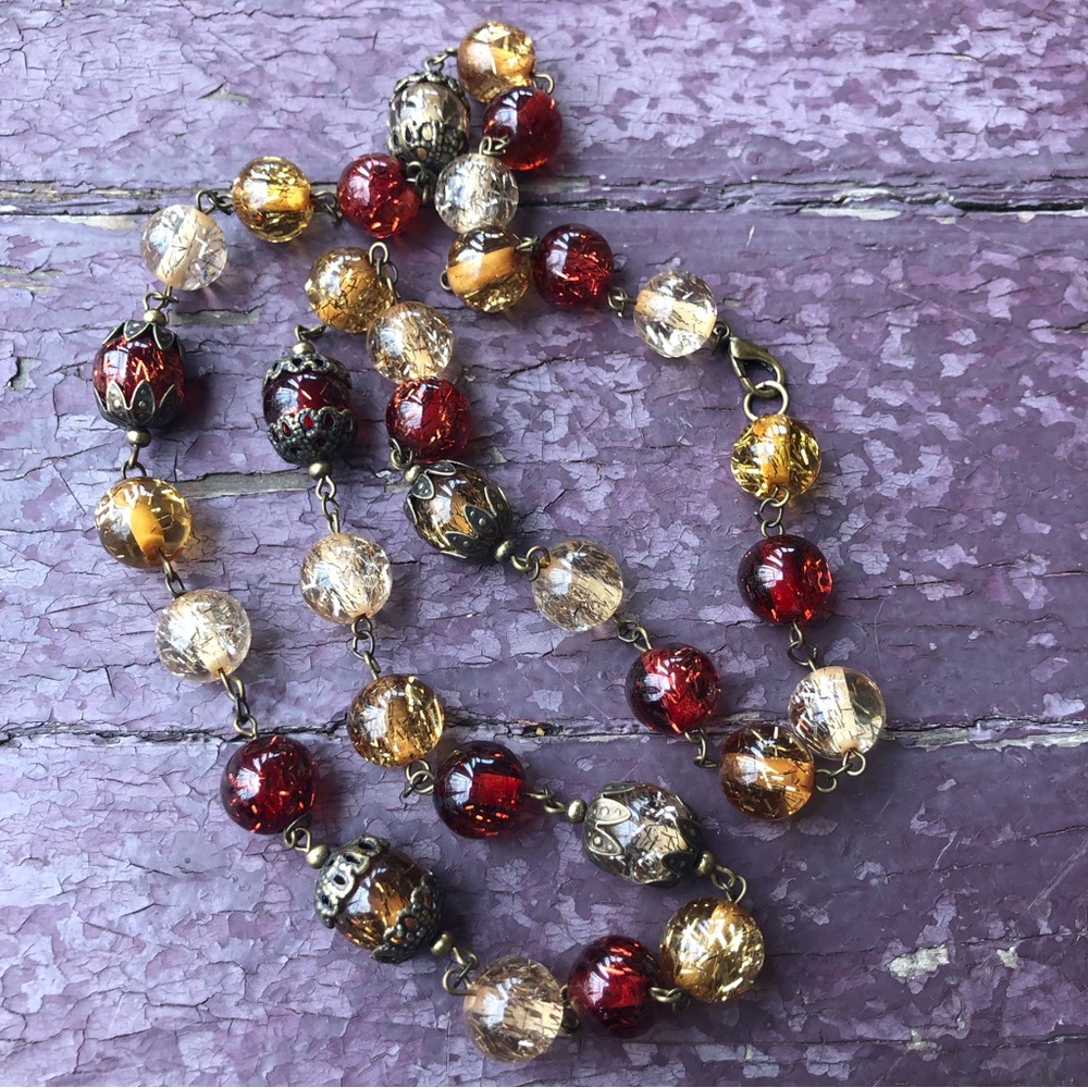 Vintage Multi-colored Beaded Necklace Wine Red Amber Filaments Magic - Picture 4 of 9